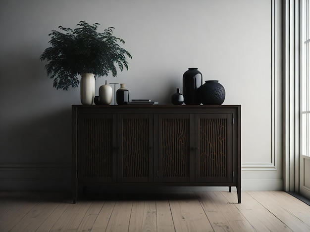 Photo a living room with a plant on the table