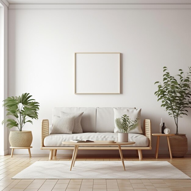 A living room with a plant on the wall and a picture frame that says'i love you '