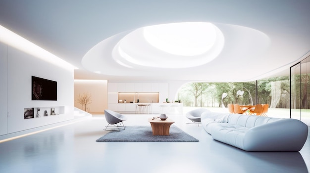 A living room with a round ceiling and a round ceiling.