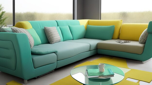 A living room with a self cleaning nanomaterial couch