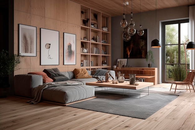 A living room with a sofa and a coffee table.