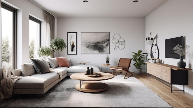 A living room with a sofa and a coffee table.