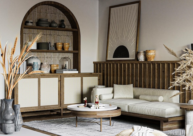 A living room with a sofa and a coffee table.