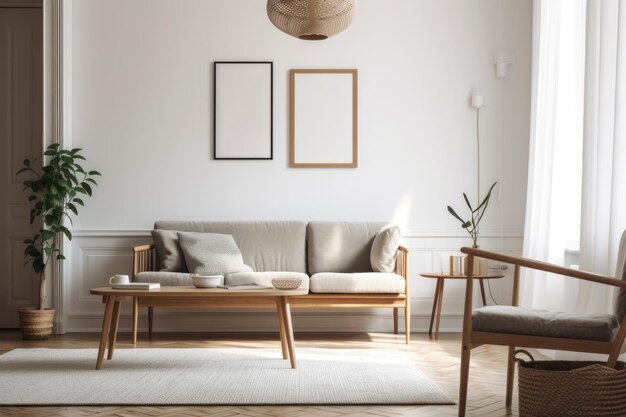 Photo a living room with a sofa and a coffee table.