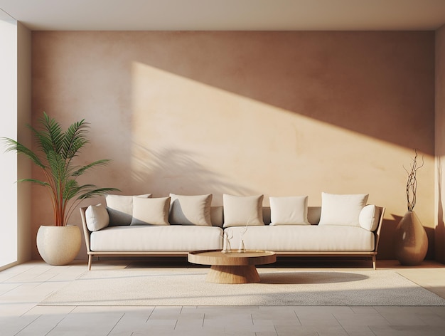 living room with a sofa and a plant