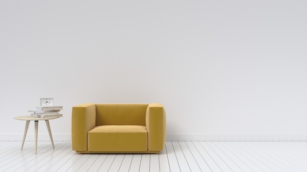 Living room with sofa yellow with white wall