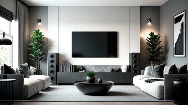 A living room with a tv on the wall and a large tv on the wall.