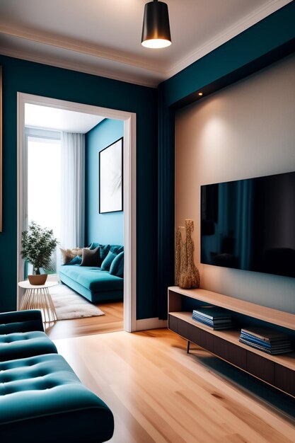 A living room with a tv and a wall mounted tv.