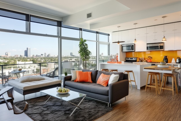 Living room with a view of the city