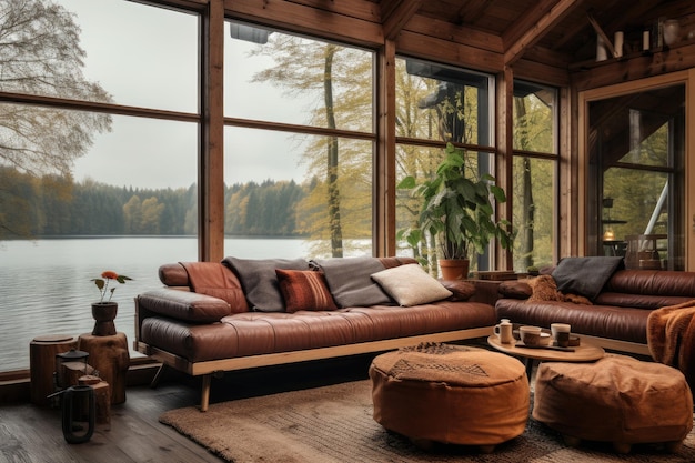 Living room with a view of the lake