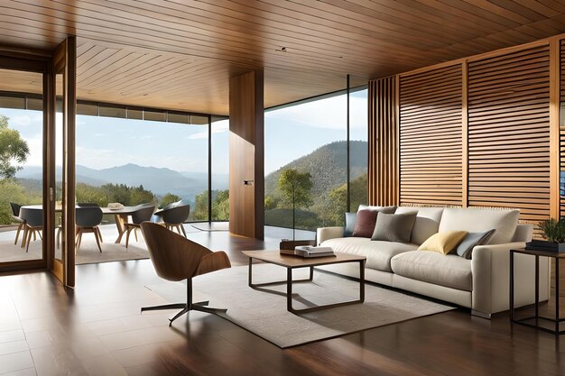 Living room with a view of mountains and mountains