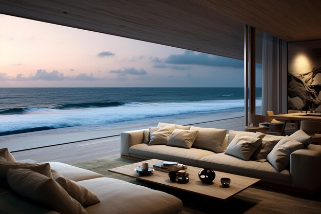 Photo living room with a view of the ocean