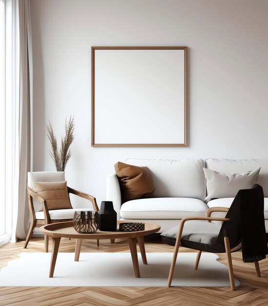 A living room with a white rug and a wooden table with a white rug