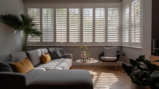 Photo a living room with a white sofa and a coffee table.