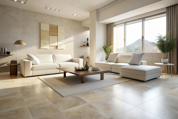 Living room with a white sofa