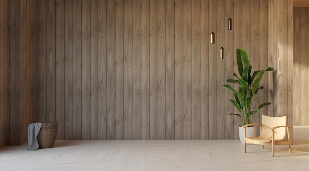 Living room with wooden wall mock up