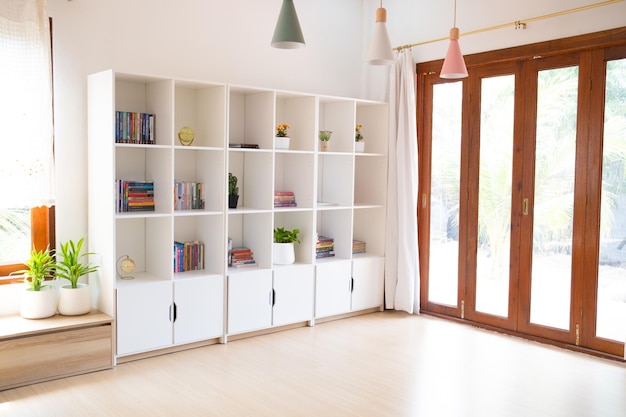 Living room witn and bookcase