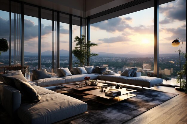 Living rooms with panoramic windows