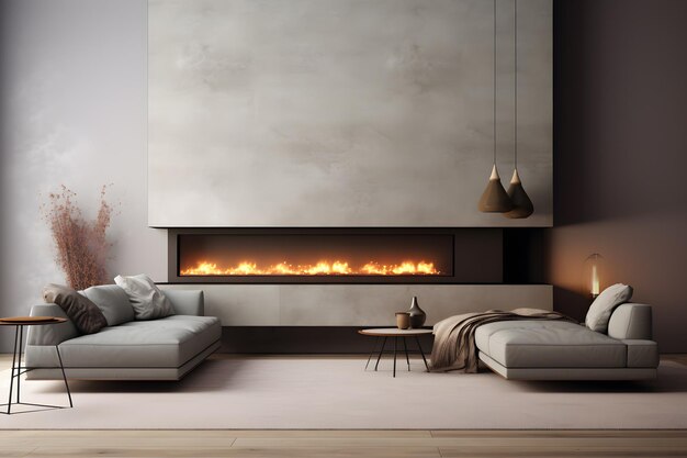 A living space with a minimalist wallmounted electric fireplace