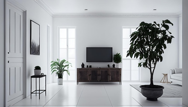 Livingroom interior wall mock up with gray fabric sofa and pillows on white background with free space