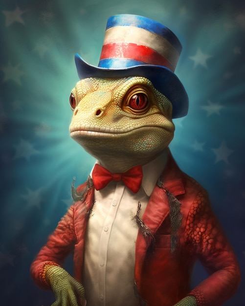 lizard dressed in a top hat and jacket with a red tie generative ai