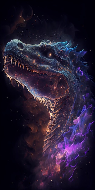 lizard in galaxy stars with iridescent style and with the shape of a lizards face