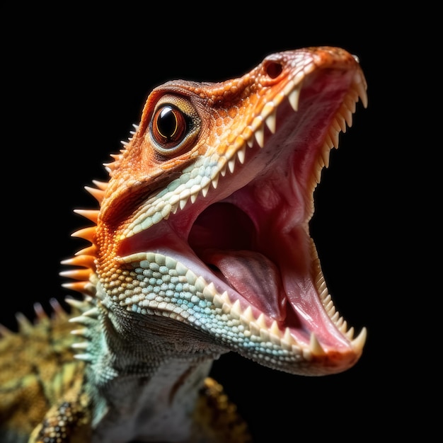 Photo lizard head with open mouth