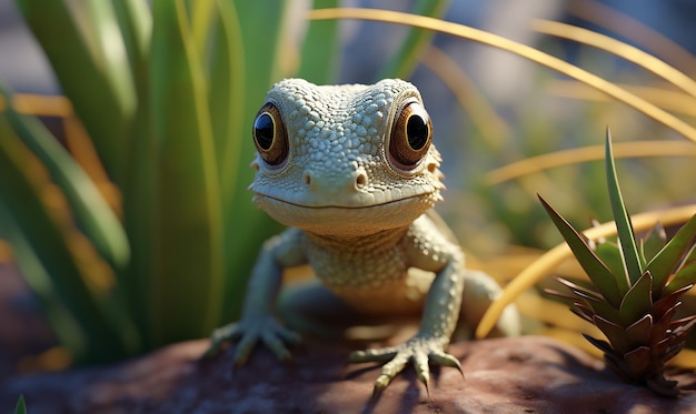 Photo a lizard is sitting on a rock with the word lizard on it