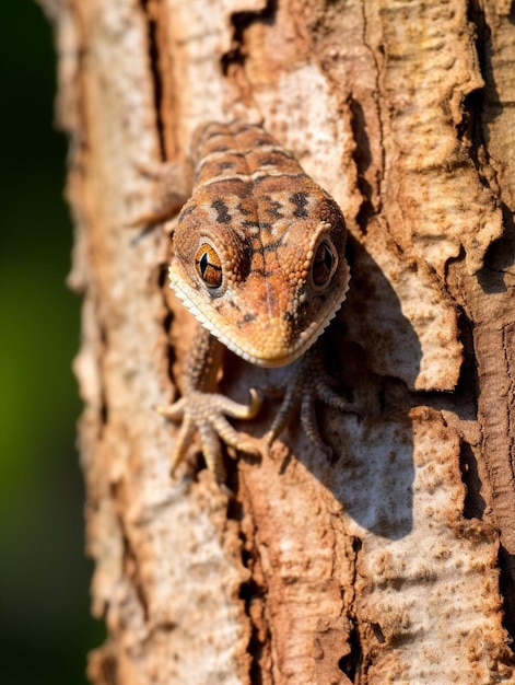 Photo a lizard is on a tree with a lizard on the side