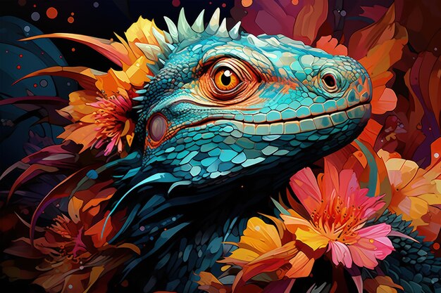 Lizard Portrait of Beatiful Color Chamelon extreme closeup Generative AI