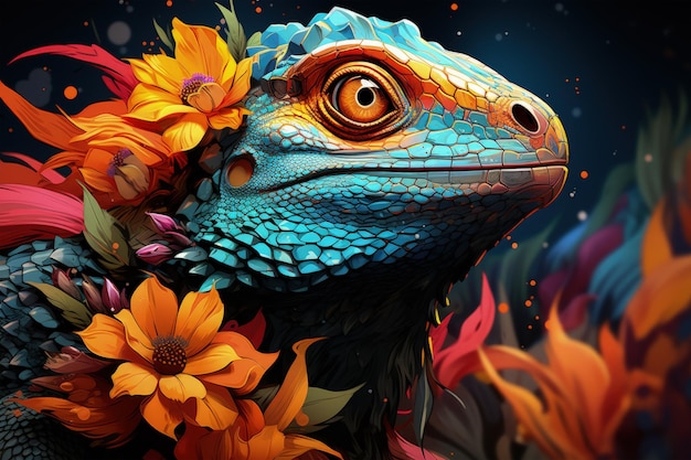 Lizard Portrait of Beatiful Color Chamelon extreme closeup Generative AI