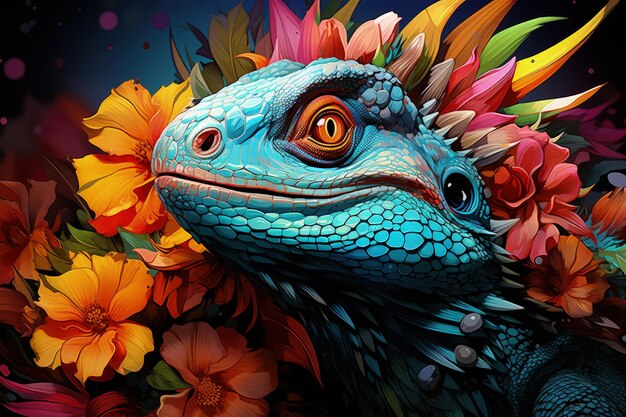 Lizard Portrait of Beatiful Color Chamelon extreme closeup Generative AI