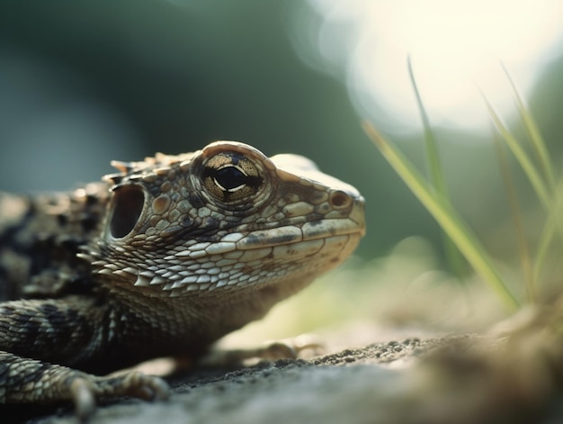 Photo a lizard sits on a rock in the sun