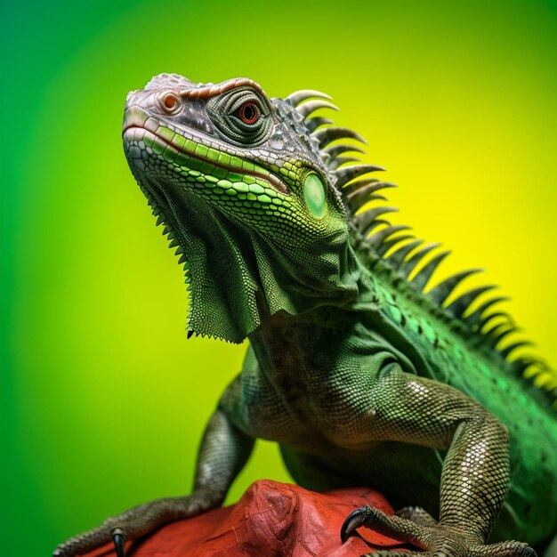 Lizard sitting on a rock with green background generative ai