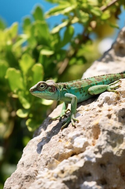 Photo a lizard sitting on top of a rock