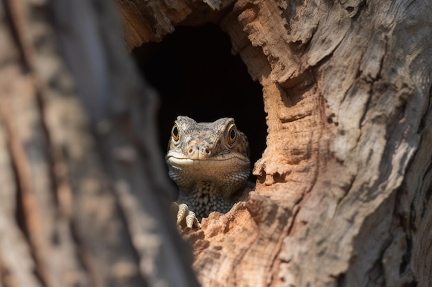 A lizard in a tree stump