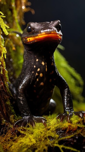 Photo a lizard on a tree trunk with moss and moss