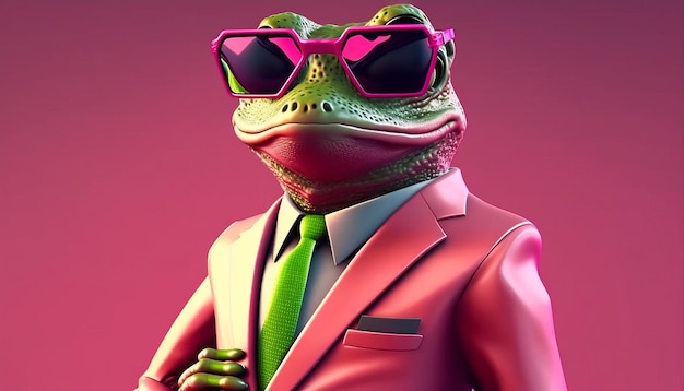 Lizard wearing pink suit and sunglasses Generative AI