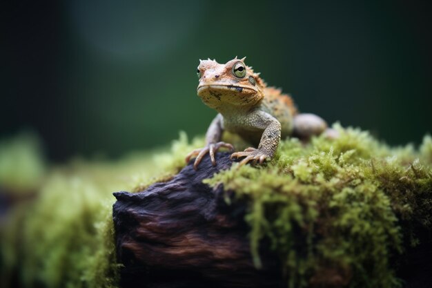 Photo lizard with black dewlap perched on mossy log