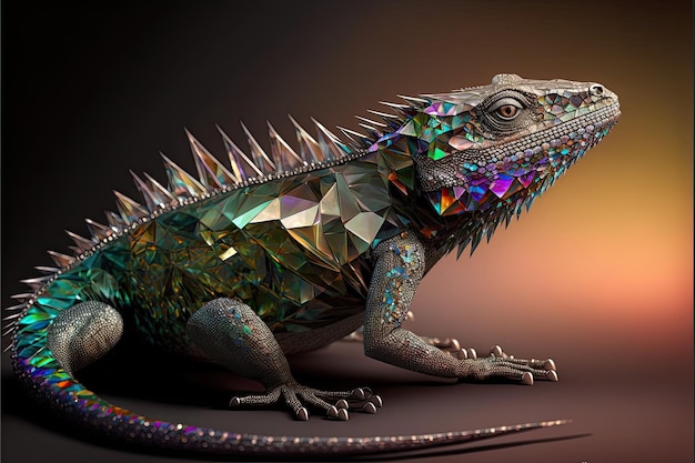 A lizard with a colorful mosaic on its face