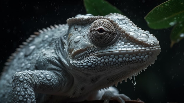 A lizard with a drop of water on its head
