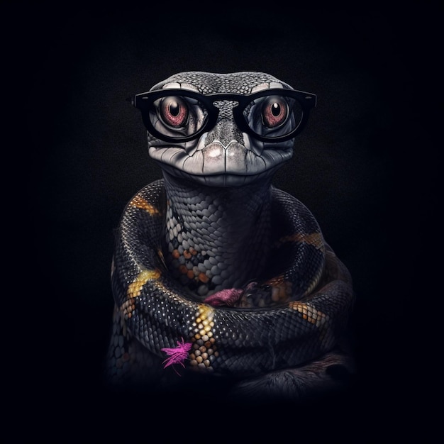 Lizard with glasses and a scarf wrapped around it generative ai