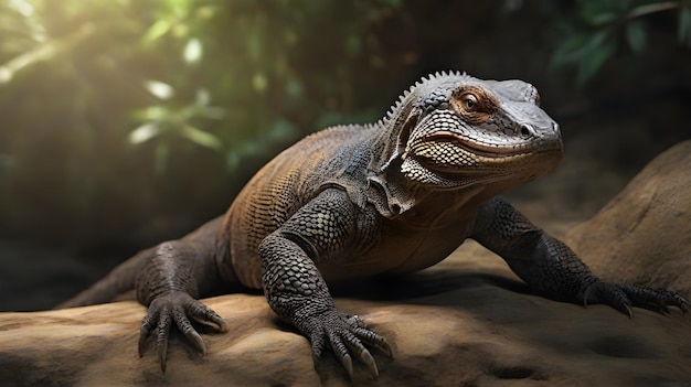 Photo a lizard with a green background and a blurry background