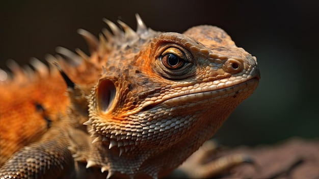 A lizard with a red head and a black eye