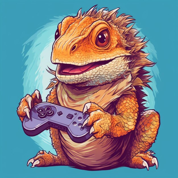 lizard with a video game controller in his hand generative ai