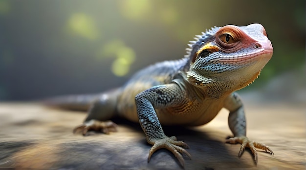 Photo a lizard with a yellow eye and a red eye