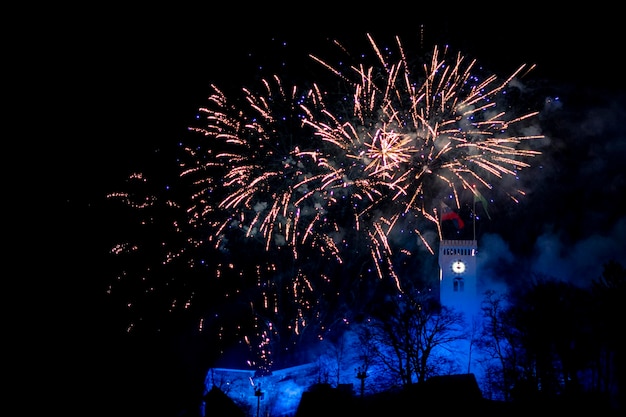 Ljubljana castle happy new year fireworks