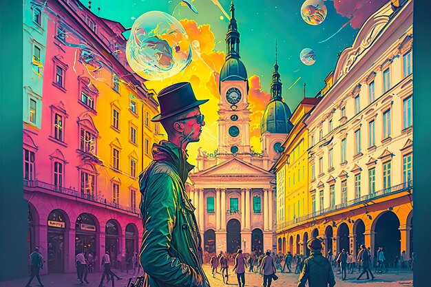 Ljubljana dream city Creative illustration Ai Generate