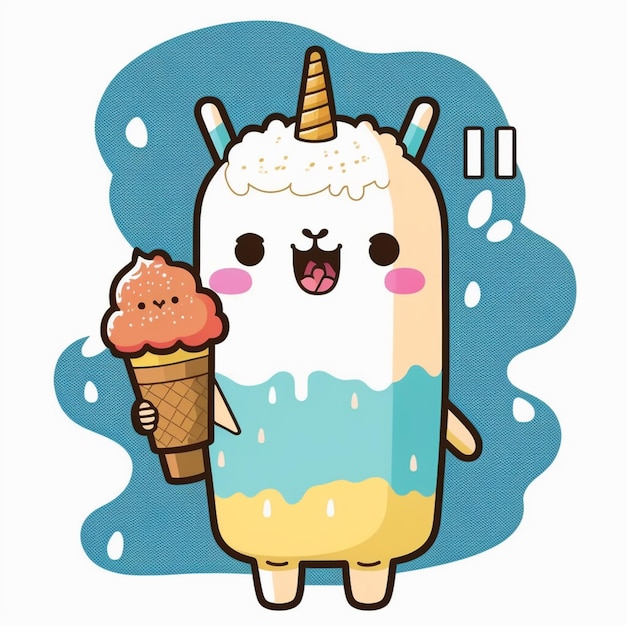 Photo llama eating an ice cream vector illustration