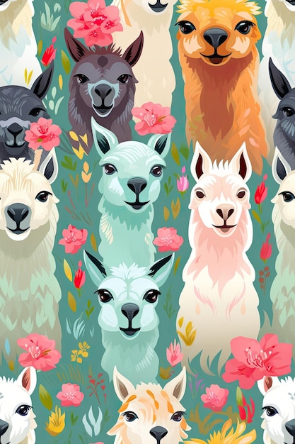 Llama faces seamless tiles